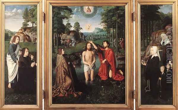 Triptych of Jan Des Trompes 1505 Oil Painting - Gerard David