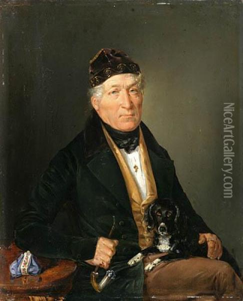 Portret Mezczyzny Z Psem Oil Painting - August H. Mansfeld