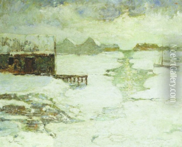 Winter Scene/harbor In Winter Oil Painting - Paul Bernard King