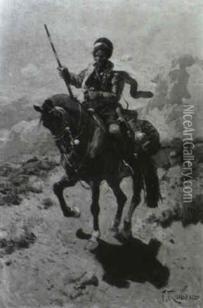 Kaukasischer Reitersoldat Im Gebirge Oil Painting - Franz Roubaud