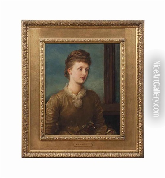 Portrait Of Mrs Andrew Hichens (1853-1931), Nee Mary Emily May Prinsep, Later Lady Tennyson Oil Painting - George Frederick Watts
