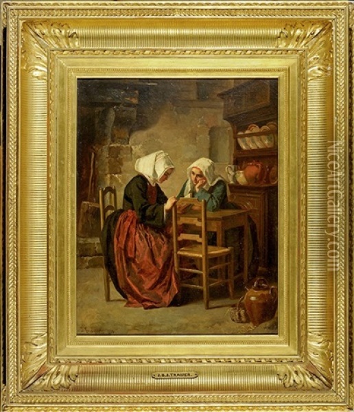 La Lecture Dans La Cuisine Oil Painting - Jules Trayer