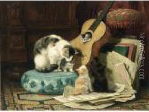 The Guitar Lesson Oil Painting - Henriette Ronner-Knip