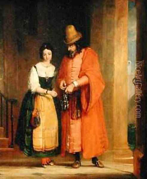 Shylock and Jessica from The Merchant of Venice Oil Painting - Gilbert Stuart Newton