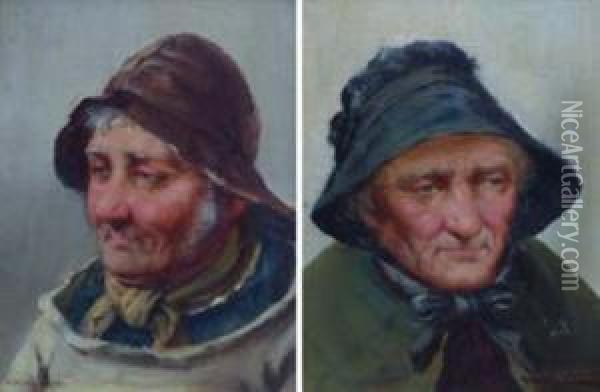 Portraits Of An Elderly Couple Oil Painting - David W. Haddon