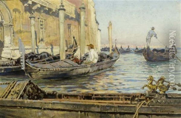 Venezianische Gondeln Oil Painting - Jean-Baptiste-Arthur Calame