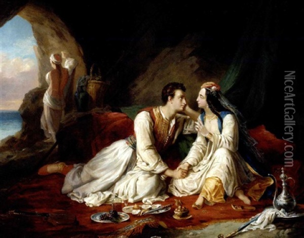 Byron As Don Juan, With Haidee Oil Painting - Alexandre Marie Colin