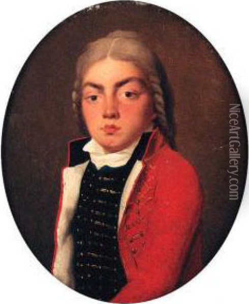 Portrait Of A Young Man, Small Half-length, In Uniform Oil Painting - Alexander Roslin