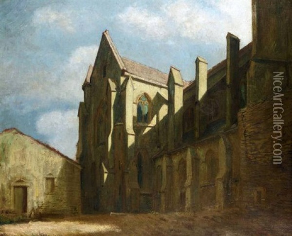 Abbey Church Of St. Seine L'abbaye, Moonlight Oil Painting - William (Sir) Rothenstein