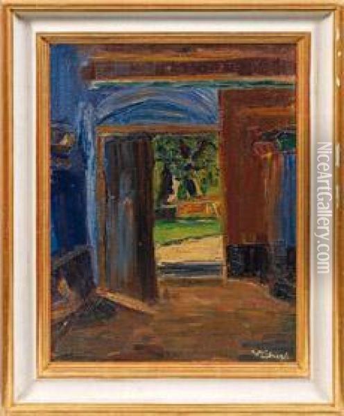 Bauernhauspforte Mitblick In Einen Garten 
Impressionistische Studie. Oil Painting - Wilhelm Trubner