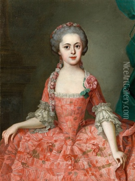 Bildnis Einer Jungen Dame In Rotem Kleid Oil Painting - Johann Michael Militz