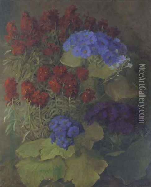 Wallflowers and other summer blooms 2 Oil Painting - Laura Vilhelmine Guldbrandsen
