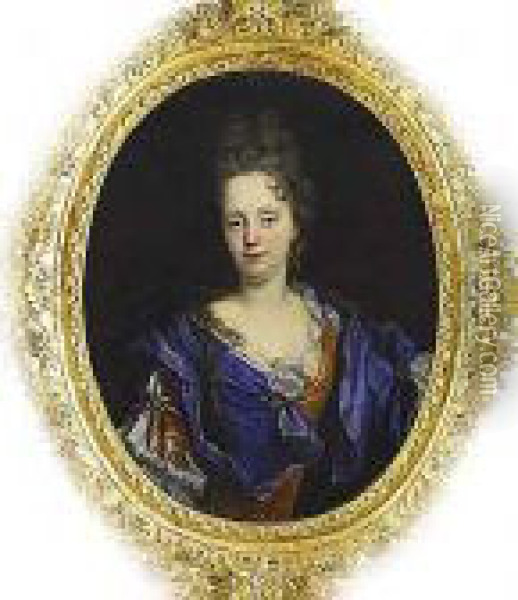 Retrato De Dama De Medio Cuerpo, Vestida De Azul Oil Painting - Nicolas de Largillierre