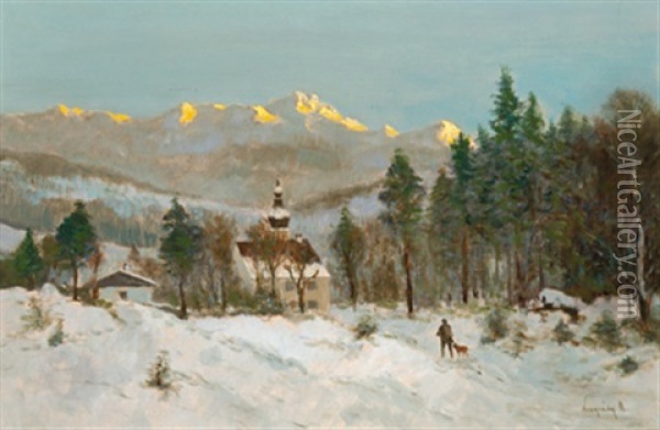 Jager Im Winter Oil Painting - Antal (Laszlo) Neogrady