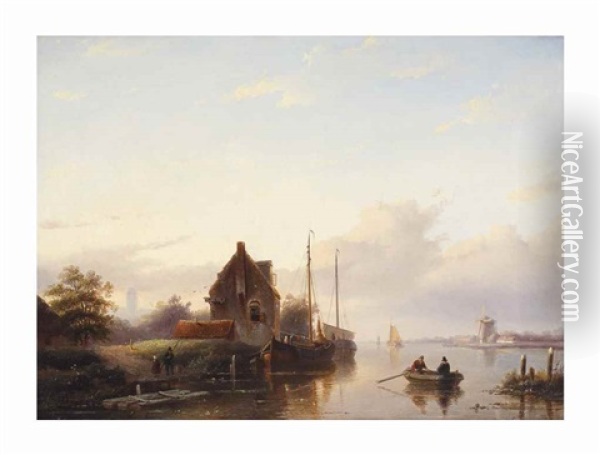 A Tranquil River Landscape Oil Painting - Jan Jacob Spohler