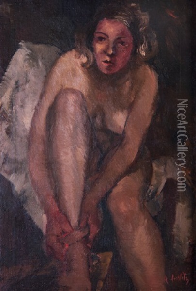 Woman After Bath Oil Painting - Alfred Justitz