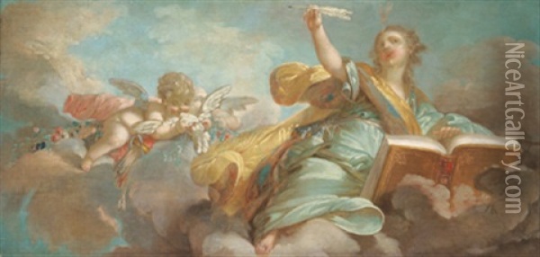 Allegorie Der Poesie Mit Amor In Den Wolken Oil Painting - Jean-Honore Fragonard