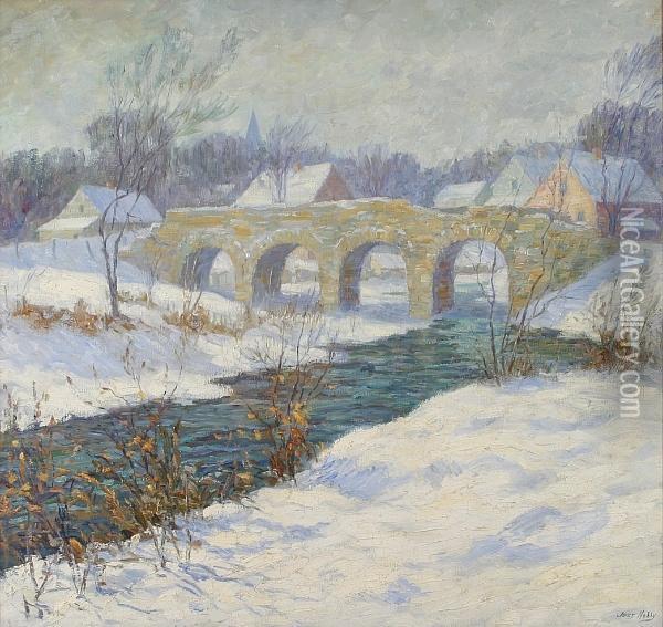 Bridge In Winter Oil Painting - Jess Carl Hobby