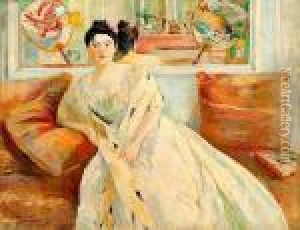 Elegante Aux Eventails Japonais Oil Painting - Paule Gobillard