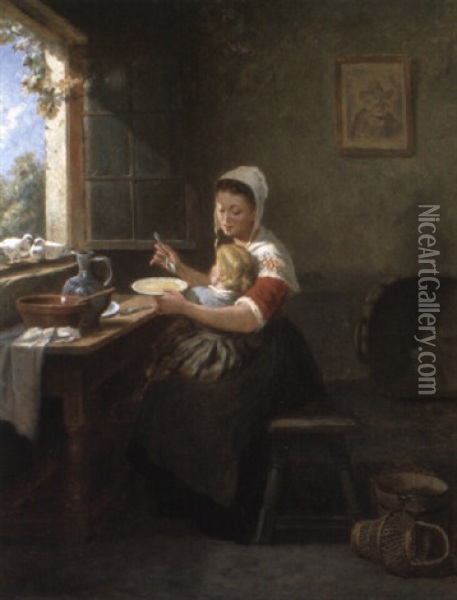 Moeder En Kind In Een Interieur Oil Painting - Frans De Beul