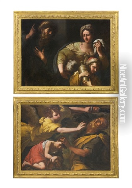 Abramo Caccia Agar E Ismaele; Abramo Isacco E L'angelo Oil Painting - Filippo Abbiati