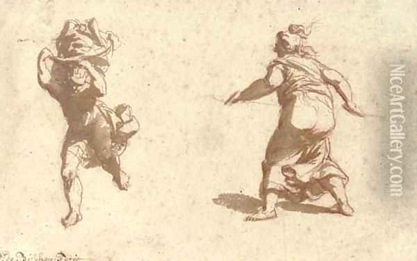 A running figure with flying draperies, and a female figure seen from behind Oil Painting - Jan de Bisschop
