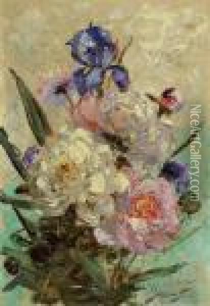 ''irises & Peonies'' Oil Painting - Abbott Fuller Graves