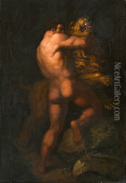 Herkules Im Kampf Mit Dem Nemaischen Lowen Oil Painting - Julius Schnorr Von Carolsfeld
