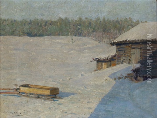 Vinterlanskap Oil Painting - Torleiv Jorgensen Stadskleiv