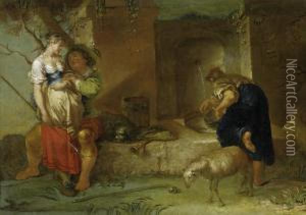 Shepherds At The Fountain Oil Painting - Januarius Zick