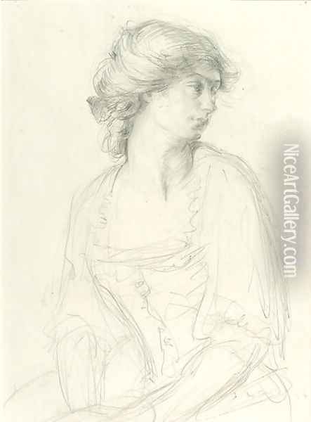 Half-length Study of a Seated Girl Oil Painting - Henry Tonks