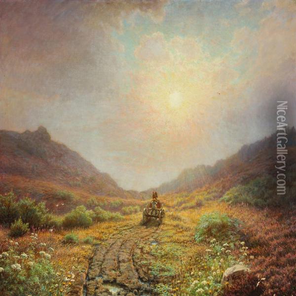 Heather Landscape With Boy In A Cart Oil Painting - Peter Busch