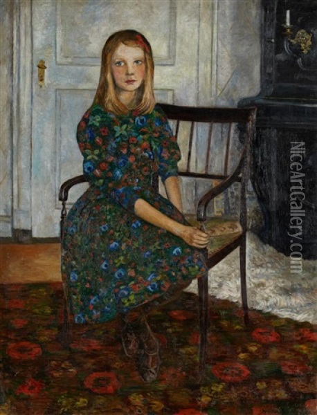 Portrait De La Fille De L'artiste Oil Painting - Sigmund Sinding
