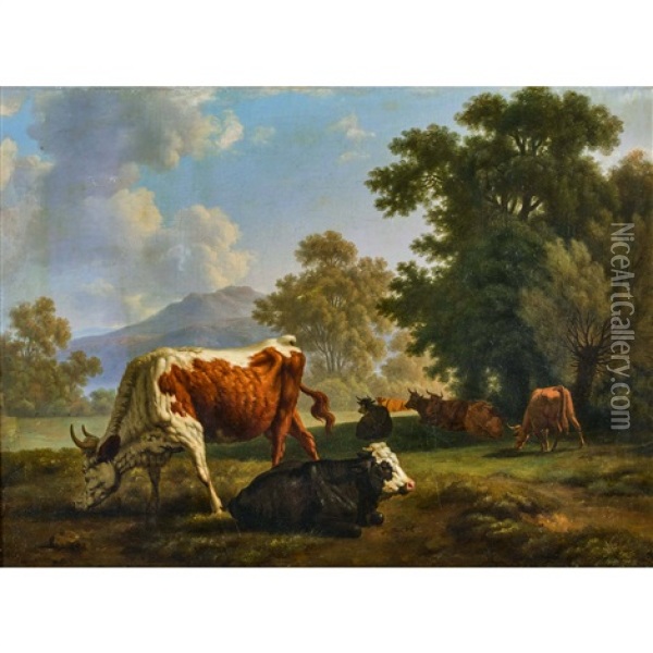 Weidende Kuhe Oil Painting - Johann Jakob Biedermann