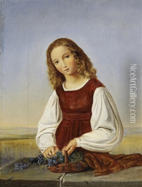 Madchen Mit Blumenkorb Oil Painting - Louis Ammy Blanc