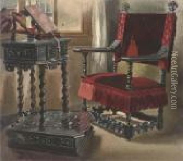 A Chair In Edward Cheney's Room In The Palazzo Corner Spinelli Oil Painting - Thomas Hartley Cromek