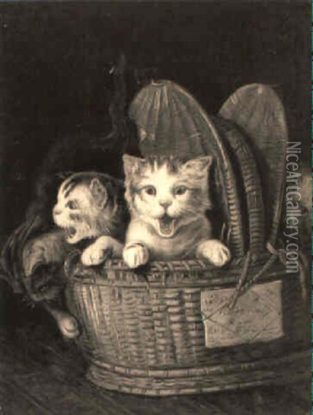 Kittens In A Basket Oil Painting - Louis Eugene Lambert