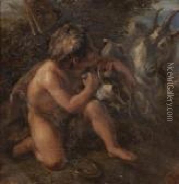 Boy With Goat Oil Painting - August Von Kloeber