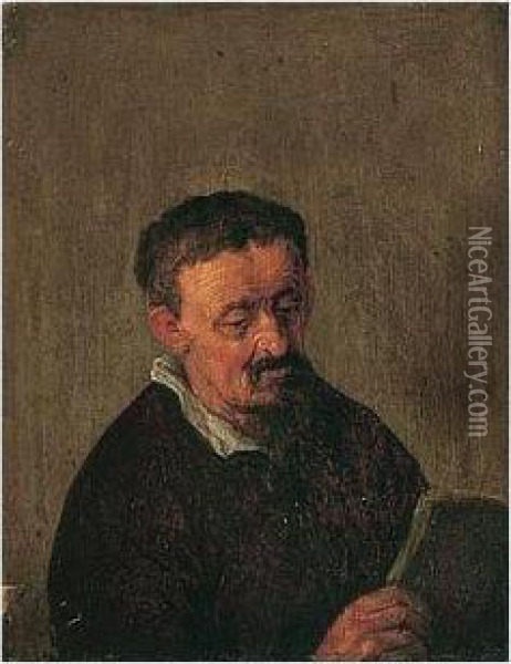 Study Of A Bearded Man Reading A Book Oil Painting - Isaack Jansz. van Ostade