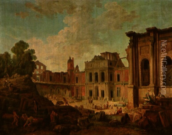 La Demolition Du Chateau Vieux De Meudon En 1803 Oil Painting - Hubert Robert