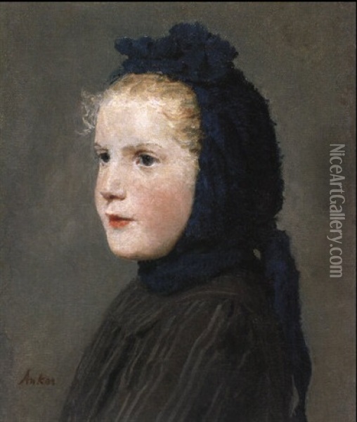 Blondes Madchen Mit Schal Oil Painting - Albert Anker