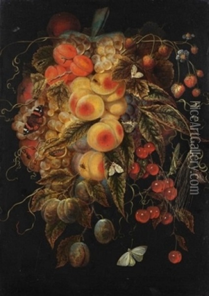 Fruchtgehange Mit Zahlreichen Insekten Oil Painting - Ottmar Elliger the Younger