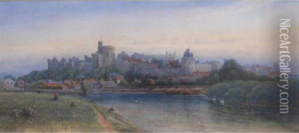 Windsor Castle From The Thames Oil Painting - James Burrell-Smith
