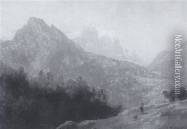 Mountainous Landscape With Figure Oil Painting - Hermann Herzog