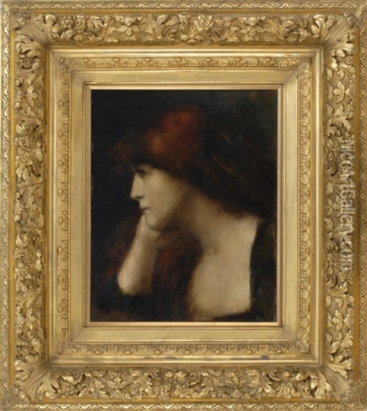 Portrait Of Girl In A Pensive Pose Oil Painting - Jean Jacques Henner