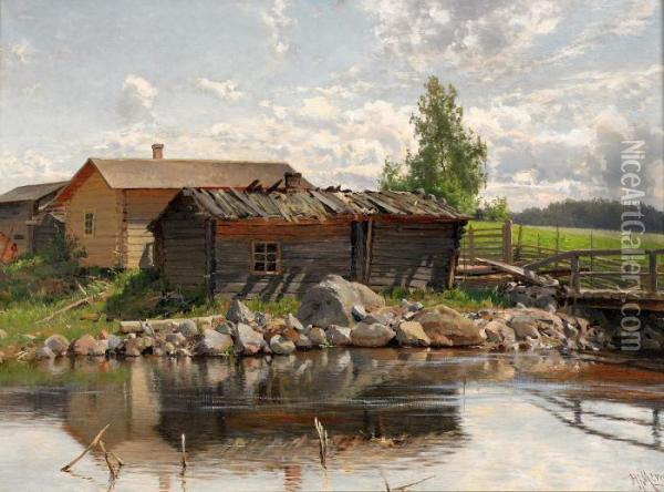 Sommarlandskap Med Sjostuga Oil Painting - Hjalmar (Magnus) Munsterhjelm