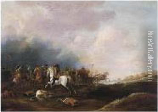 A Cavalry Skirmish Oil Painting - Jan Jacobsz. Van Der Stoffe