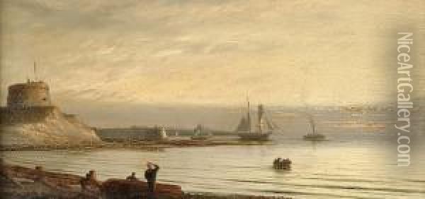 Shipping Off Cherbourg At Sunset Oil Painting - Isaac Walter Jenner
