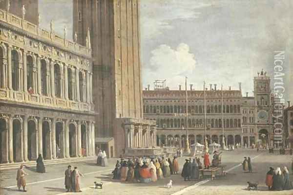 Venice the Piazza San Marco looking north from the Piazzetta towards the Torre del'Orologio Oil Painting - Johann Richter