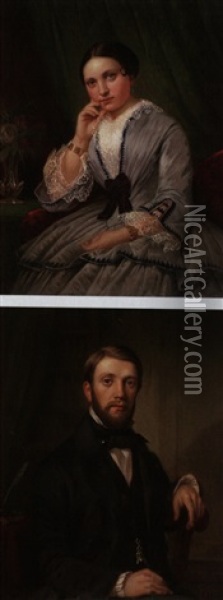 Portrats Eines Jungen Ehepaares (pair) Oil Painting - Johann Conrad Zeller